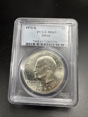 PCGS Certified Gem BU 1971 S $1 Ike Eisenhower 40% Silver Dollar Coin MS65 Toned