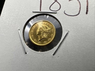 1851 Liberty Head Type I Gold Dollar $1 Choice AU About UNC