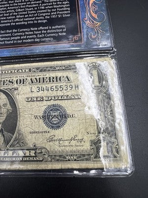 1935 E $1 One Dollar Silver Certificate Very Circulated in Vinyl Display #39