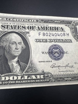 1935 E $1 One Dollar US Silver Certificate Blue Seal Choice UNC #408