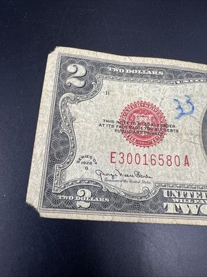 1928 G $2 Two Dollar Legal Tender United States Red Seal Note Very Circ #3001