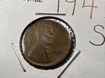 1947 S 1c Lincoln Wheat Cent Penny Broadstrike Error VF Circ