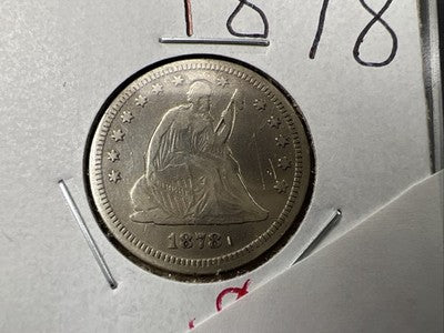 1878 25C Liberty Seated Quarter Coin F Fine Details Tooled Obverse