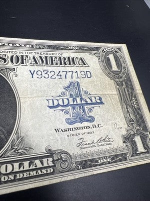 1923 One Dollar Silver Certificate Horse Blanket Fine Circ FR. 238 Woods White Y