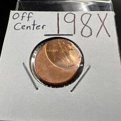 ND 198x 1c Lincoln Memorial Cent Penny 70% Off Center UNC SKU#AS