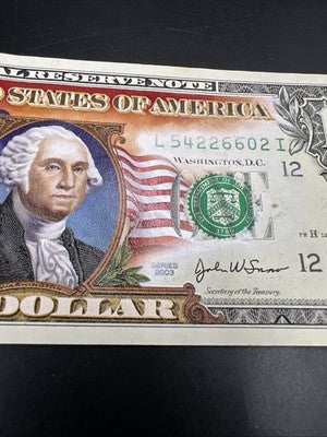 2003 $1 UNC FRN Colorized Washington Dollar Bill Choice Uncirculated #602
