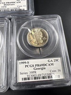 5 Coin 1999 S Proof State Quarters Set PCGS PR69 Georgia Delaware Conn NJ Penn