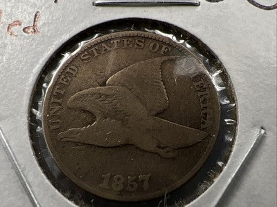 1857 1c Flying Eagle 1c FS-402 Clashed with Seated Half Variety VG Very Good
