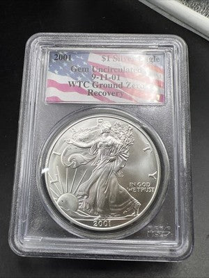 World Trade Center Recovery 2001 1 OZ ASE Ground Zero Silver Eagle PCGS Gem SK#E