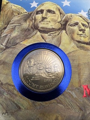 1991 D Gem BU Mount MT Rushmore 50c in FDOI Stamp Display card with Neat Toning