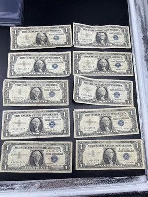 Lot of 10 1957 $1 One Dollar Silver Certificate Blue Seal Notes G / VG #147