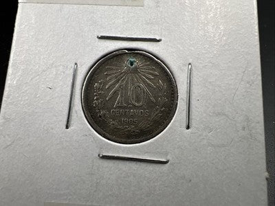 1905 Mexico 10 Centavos Silver Coin VF Details Holed