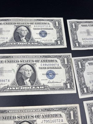 Lot of 10 1957 $1 Dollar Silver Certificate Blue Seal Notes Very Fine VF Circ #7