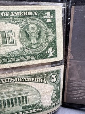 Silver Certificate Collector's Lot 1935 $1 1934 $5 US Circ Notes in Used Folder