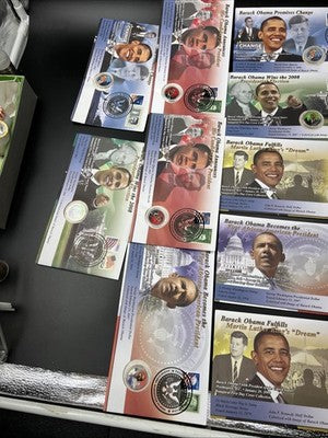 Lot of 10 Barack Obama Colorized US UNC Coins in Display Envelopes