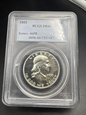 1955 P 50c Franklin Silver Half Dollar Coin PCGS PR66 Gem Proof Certified #687