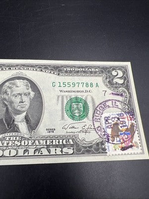 1976 $2 Bicentennial Postal Two Dollar Bill Chicago Ridge IL CH UNC #15597788