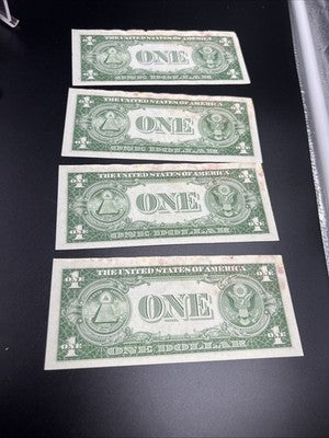 Lot of 4 1935 D $1 US Silver Certificates XF Details Stain - 3 notes Consecutive