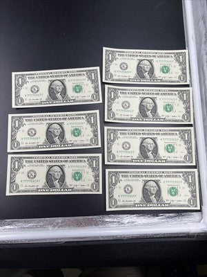 9 Consecutive 7777 Lucky Repeat 2009 $1 FRN Notes Choice UNC