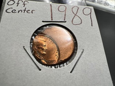 1989 1c Lincoln Memorial Cent Penny 65% Off Center BU UNC sk#3B