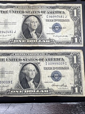 Lot of 10 VERY CIRC 1957 1935 $1 Dollar Silver Certificate Blue Seal Notes #09