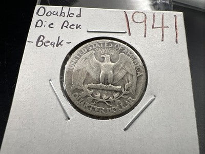 1941 25c Washington Silver Quarter Coin DDR Double Die Reverse AG #B