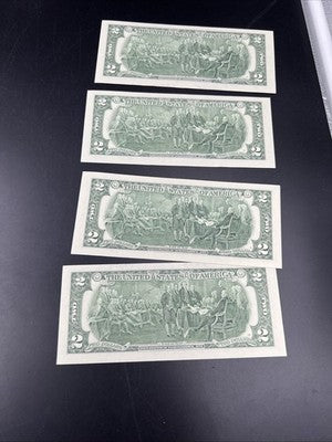 Lot of 4 2017 A $2 FRN Federal Reserve Notes UNC Uncirculated #448