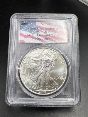 World Trade Center Recovery 2001 1 OZ ASE Ground Zero Silver Eagle PCGS Gem SK#B