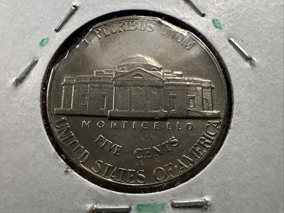 1971 D 5c Jefferson Double Clipped Error & Die Crack AU Circ