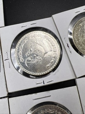 Lot of 9 Mexico 10% Silver Peso Jose Morelos Coins Circulated