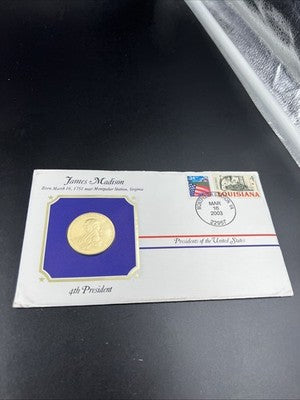 James Madison Presidential Medal in Postmarked Card w/ Stamps