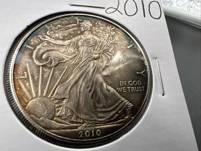 2010 1 Oz ASE American Silver Eagle Coin Neat Toning Toner