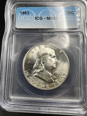 1963 50c Franklin Silver Half Dollar Coin ICG MS65 #104