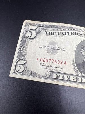 1963 $5 * Star Five Dollar USN United States Note Fine Circ #639