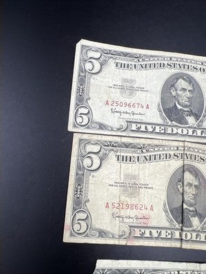 Lot of 3 Very Circulated 1963 $5 USN United States Notes One Damaged #596