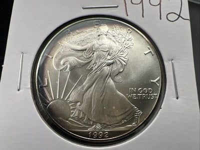 1992 1 Oz ASE American Silver Eagle Coin Gem BU Neat Toning Toner Obverse #a