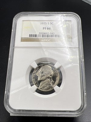 1975 S 5c Jefferson Proof Nickel Coin PF66 Proof Certified NGC #043