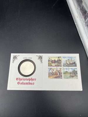 1992 D Christopher Columbus 90% Silver Dollar Coin in FDOI Stamp Pack