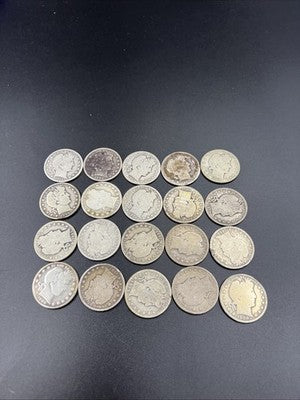 20 Coin Roll Barber 90% Silver Half Dollar Coins AG - G Very Circ Conditions S#b
