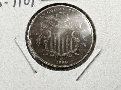 1869 5c Shield Nickel Coin FS-1101 DDO Double Die Obverse & RPD VF Details