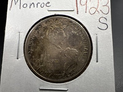 1923 S Monroe Doctrine Centennial Silver Commem Half Dollar Coin AU About Toned