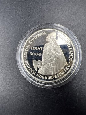 2000 Leif Erikson Commemorative Silver Dollar Coin Gem Proof in Used Capsule