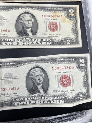 Lot of 8 1963 1953 $2 USN Red Seal Notes VG Fine Circ Red Seal Bills #685