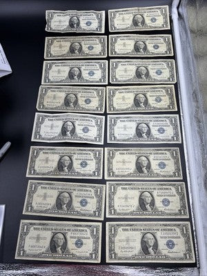 Lot of 16 1957 1935 $1 Dollar Silver Certificate Blue Seal Notes VG / F #42