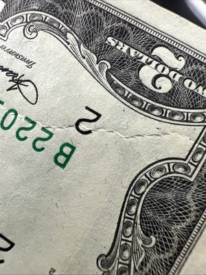Obstructed Printing Error 1976 $2 Bicentennial Postal Bill Printed Thru String