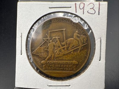 1931 Cyrus McCormick Bronze Medal Centennial Of The Reaper Metallic Art Co Circ