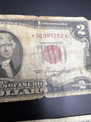 Star * Note Collector's Lot 1953 $2 & 1963 $5 USN Red Seal Notes Very Circ #67