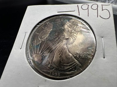 1995 1 Oz ASE American Silver Eagle Coin BU UNC Neat Toning Toner