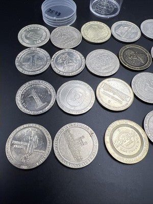 Lot of 20 $1 Casino Dollar Gaming Tokens Metal Circulated Conditions SKU#7533