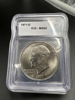 1971 D $1 Ike Eisenhower Clad Copper Nickel Dollar Coin ICG MS66 #66